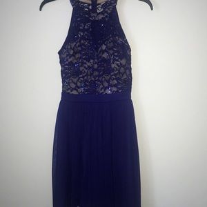 Blue high neck dress